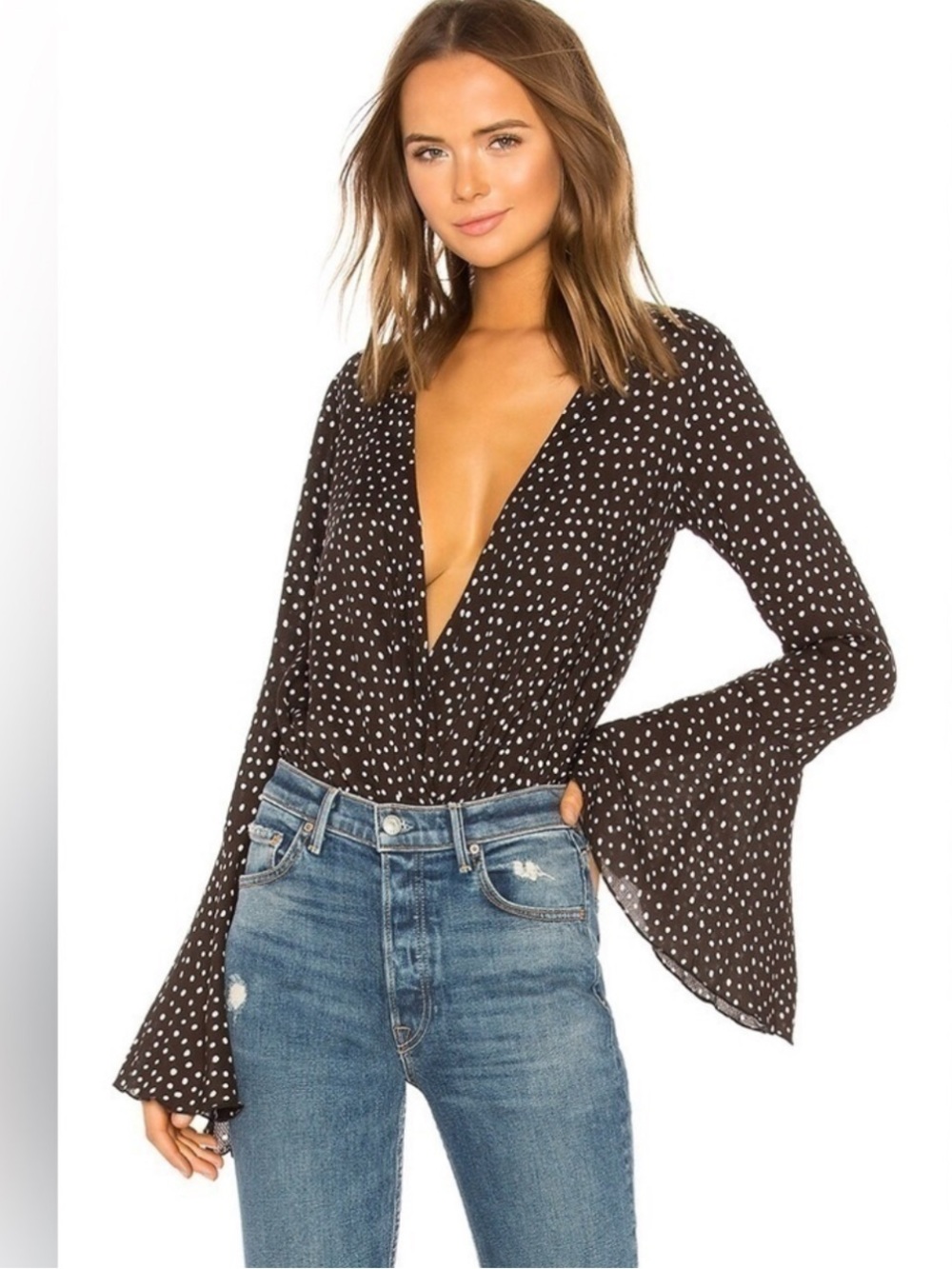 Free People Intimately Makin’ Waves Bodysuit in Black Polka Dot size small